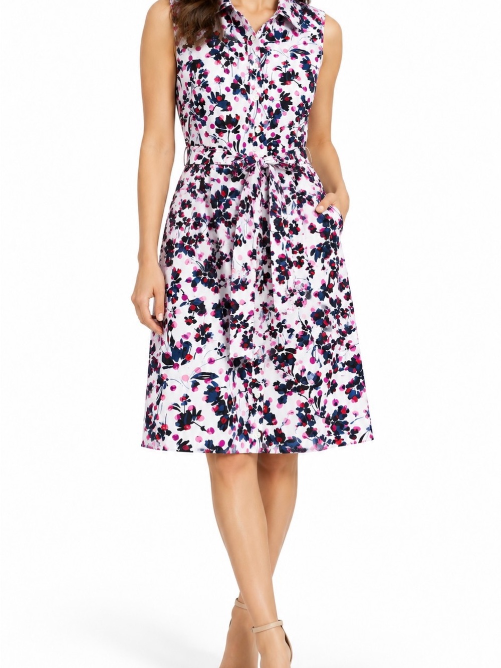 Banana Republic Floral Sleeveless Belted Shirt Dress Size 6 NWT